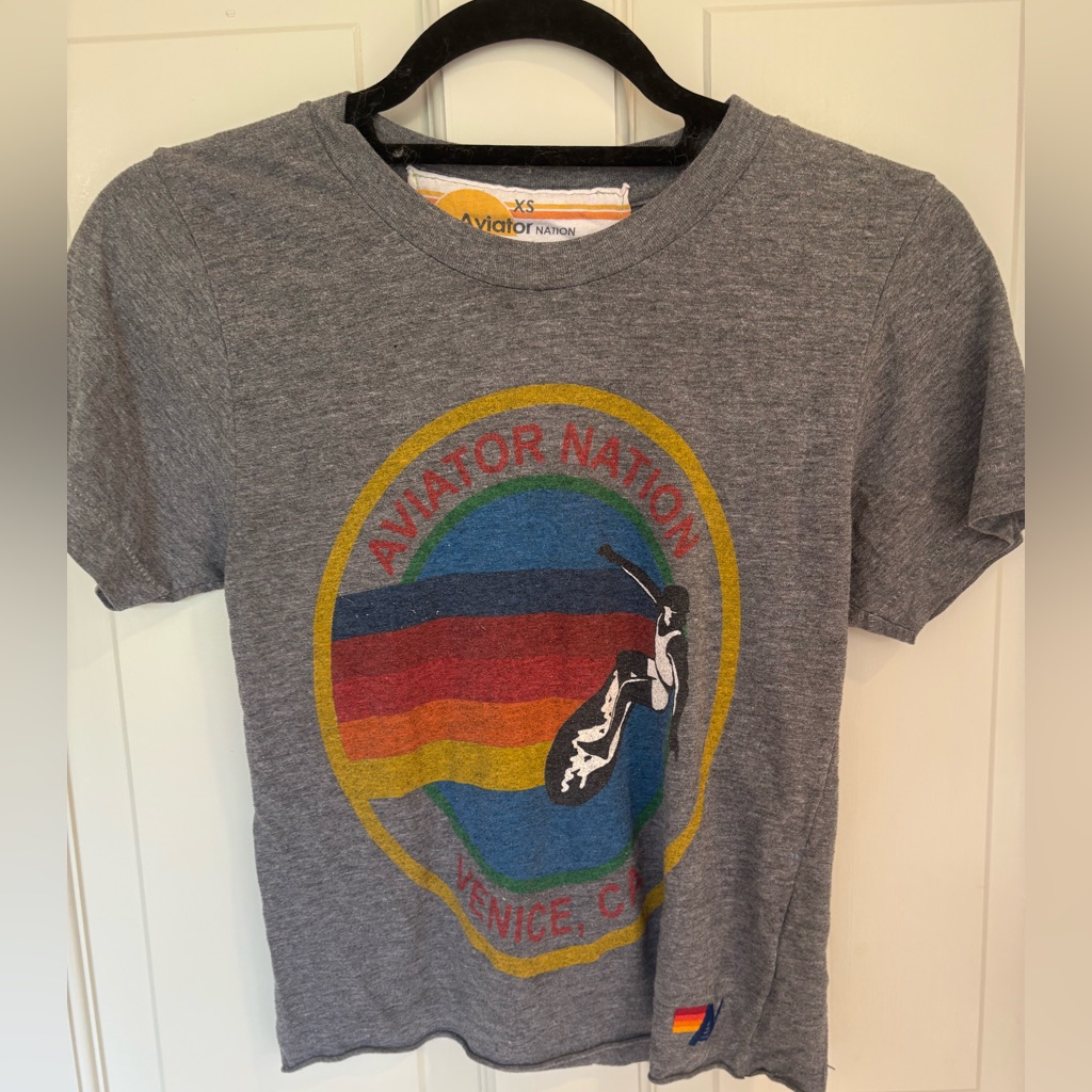 Aviator Nation Gray Tee With Multicolor Logo